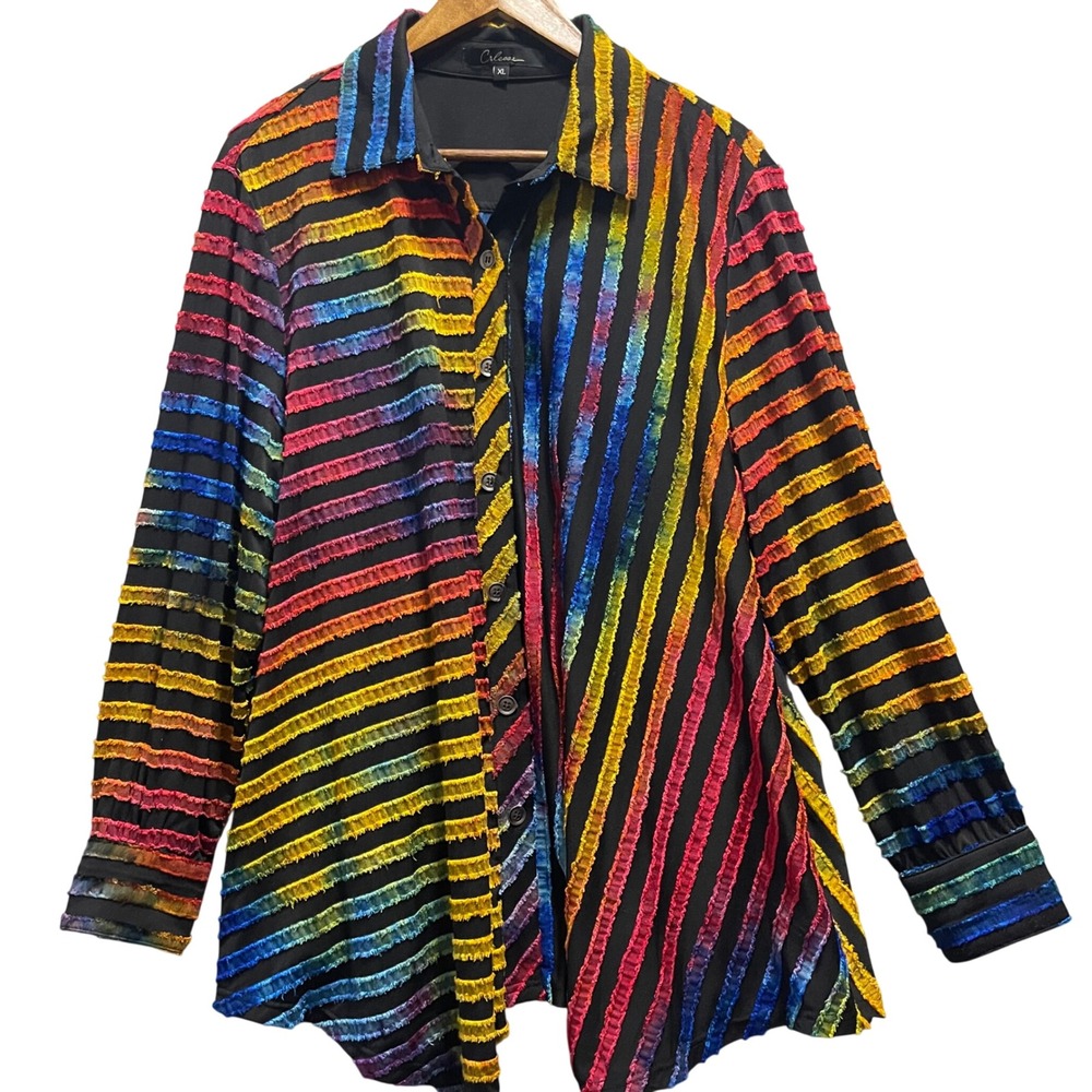 Calessa Button Front Tunic Women XL Multicolor Textured Artsy Boho Lagenlook